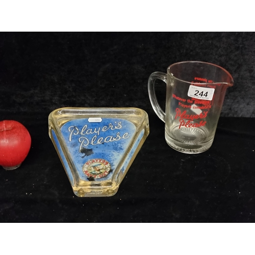 244 - Two Player's Cigarettes branded items including a jug and a heavy glass coin tray. Both reading Play... 