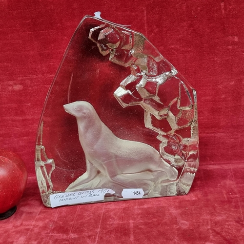 307 - A fabulous large vintage Goebel Glass sculpture with a molded sea lion to centre in a frosted finish... 