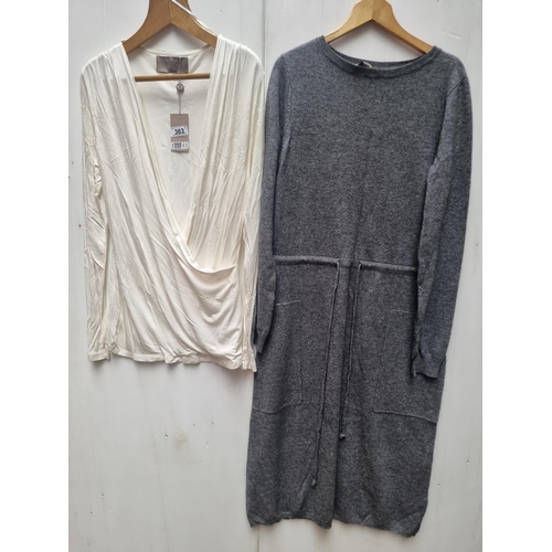 363 - Two pieces of ladieswear from Paul Costelloe including a grey cashmere blend dress with long sleeves... 