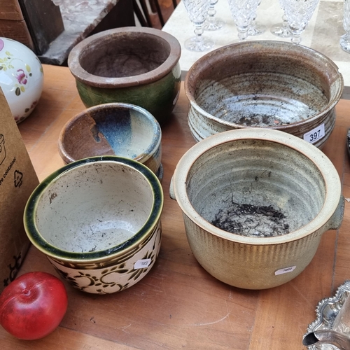 397 - A gorgeous selection of five vintage art pottery planter pots. Including a charming example with an ... 