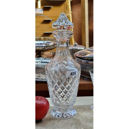 406 - A lovely Waterford Crystal decanter in the Adare pattern with acid mark to base.