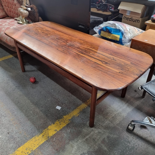 458 - Star Lot : A fabulous polished walnut, 1960s mid century Norwegian  coffee table with smooth curved ... 