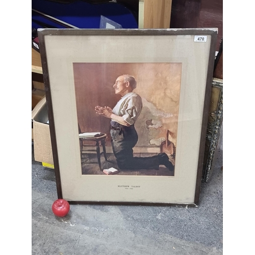 470 - A large print of a painting by Matthew Talbot showing a man kneeling in prayer.