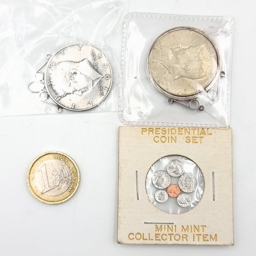 59 - A collection of coins, consisting of an 1964 American Kennedy half dollar of 90%. Together with a Ke... 
