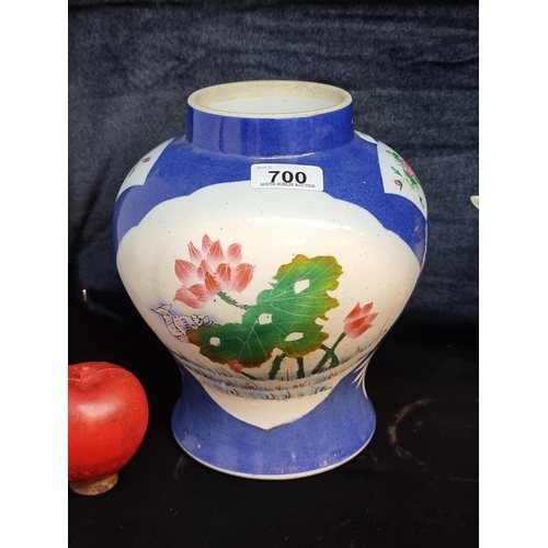 700 - A pretty Chinese porcelain baluster vase. Decorated in shades of blue with a pretty central motif of... 