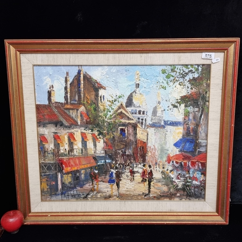 75 - A brilliant large vibrant original oil on board painting featuring a busy street scene in Paris with... 