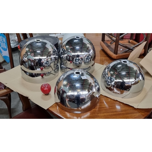 931 - A set of six stylish dome shaped  chrome ceiling shades. A great looking set.