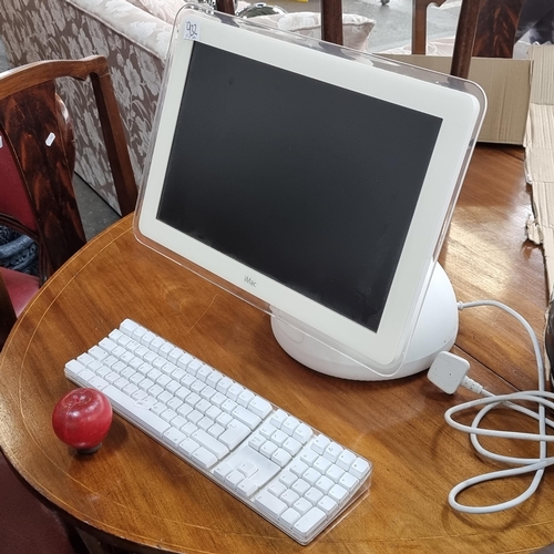 932 - A wonderful Apple iMac G4 computer with swivel monitor, chrome stem, circular base and wireless keyb... 