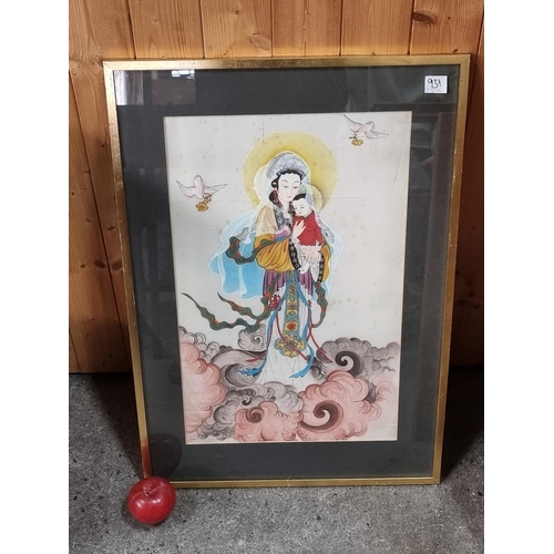 937 - A stunning hand painted on silk painting featuring Our Lady of China Madonna and child in beautiful ... 