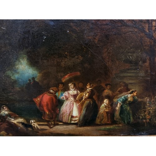 116 - Star Lot : An incredible antique 19th century original oil on canvas painting showing courtly figure... 