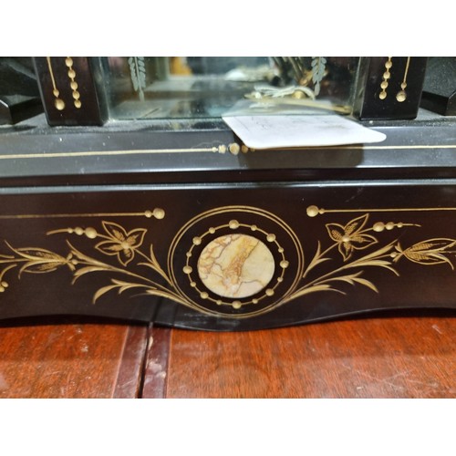 128 - Star Lot : An incredible large rare antique black polished slate Empire style mantel clock with beau... 