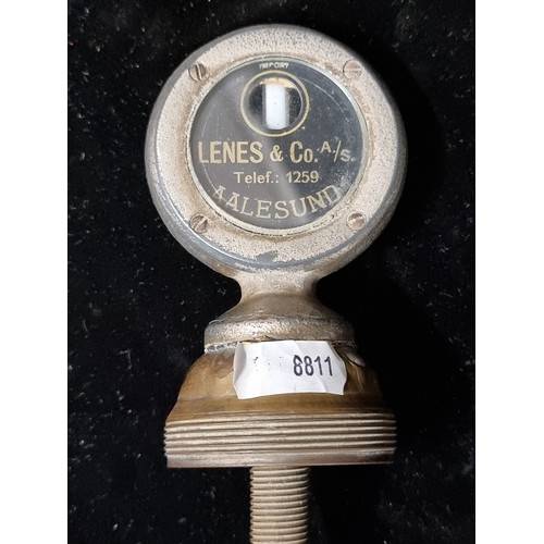 141 - An antique motometer made by Lenes & Co. A./S. in Aalesund, Norway. Features gauge to back to measur... 