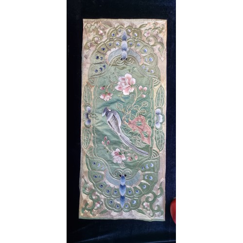 632 - Star Lot: 9 antique Chinese textile wall hangings each inlayed with 16 carat gold thread embroidery ... 