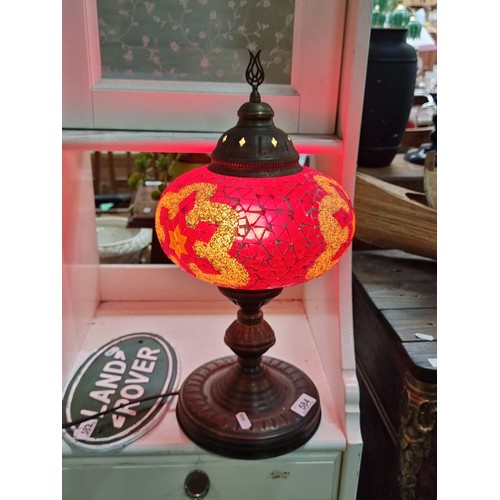 584 - A gorgeous Turkish style table lamp with beautiful round mosaic glass shade crafted from red glass s... 