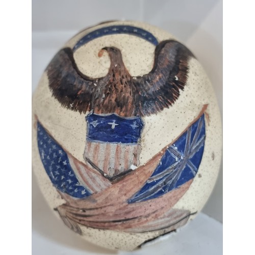 592 - The most astonishing antique ostrich egg, c.1800's - hand painted with a patriotic and iconic Americ... 