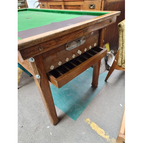 350 - Star lot : A fabulous vintage coin operated billiards table with a green baize top with 9 holes and ... 