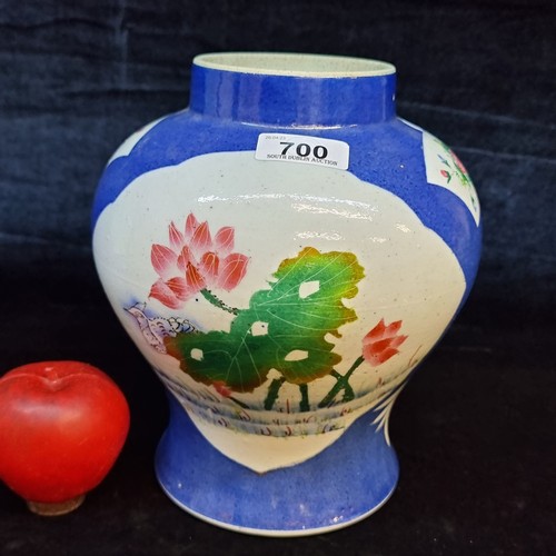 700 - A pretty Chinese porcelain baluster vase. Decorated in shades of blue with a pretty central motif of... 