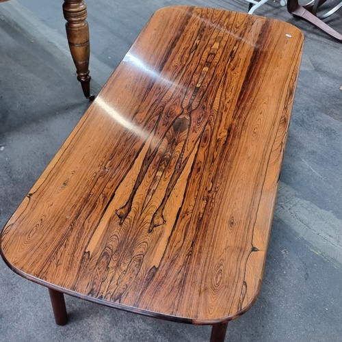 458 - Star Lot : A fabulous polished walnut, 1960s mid century Norwegian  coffee table with smooth curved ... 