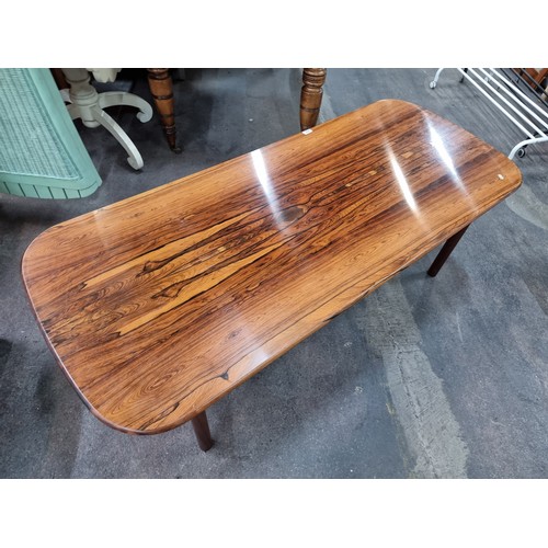 458 - Star Lot : A fabulous polished walnut, 1960s mid century Norwegian  coffee table with smooth curved ... 