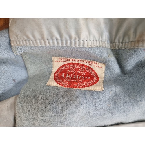 900 - Three large textile pieces, comprising of a vintage baby blue English made blanket by Wormald and Wa... 