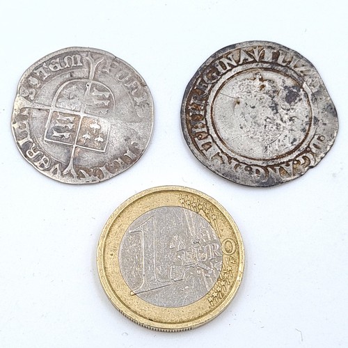 30 - Star Lot : Two rare antique hammered silver Elizabeth the 1st silver shillings Circa 1558-1603 (420+... 