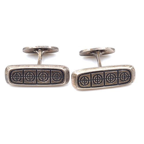 42 - Two pairs of heavy vintage Norwegian sterling silver bar link cuff links, set with intricate detaili... 