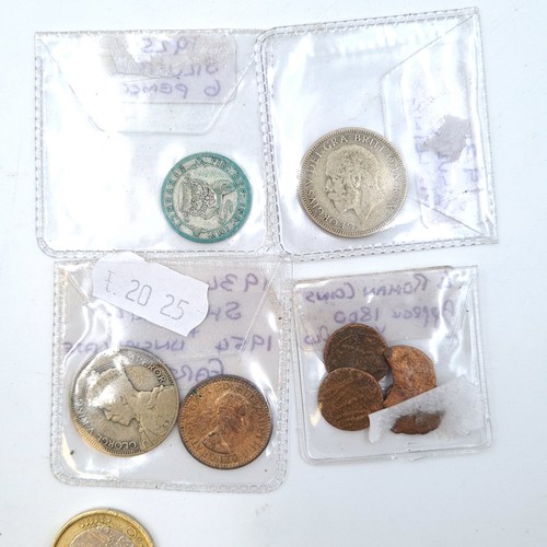 58 - A collection of coins, including a pack of four ancient Roman coins of circa 1800 years old. Togethe... 