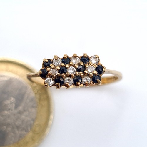 546 - A 9 carat gold Sapphire and Zircon cluster ring. Ring size: N. Weight: 1.58 grams.