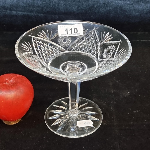 110 - An unusual Waterford Crystal pedestal compote dish. Designed with a hobstar and fan pattern along a ... 