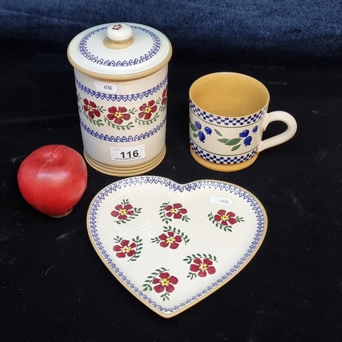 116 - A trio of Nicholas Mosse studio pottery pieces. Including a two examples in the Old Rose pattern - a... 