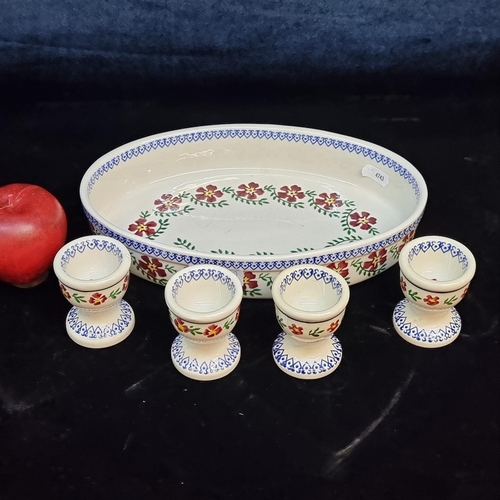 118 - A selection of five Nicholas Mosse studio pottery pieces in the Old Rose pattern. Including an oval ... 