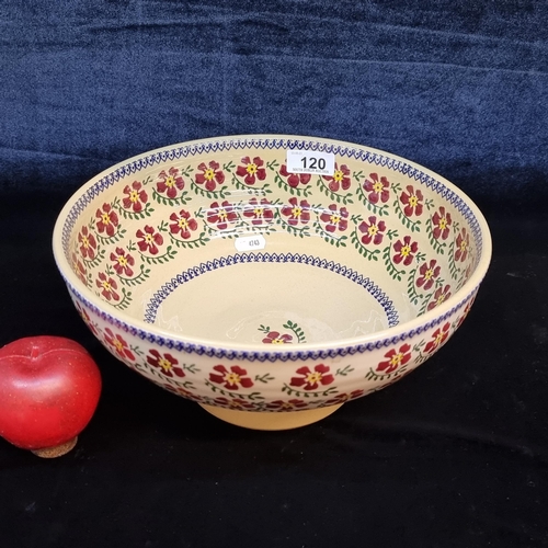 120 - A large Nicholas Mosse studio pottery bowl in the Old Rose spongeware pattern. D28cm. RRP €87.35 at ... 