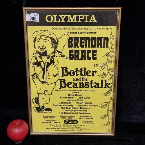 89 - A vintage framed 100% genuine theatre show card for the Olympia advertising Brendan Grace in 