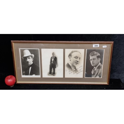 90 - A framed display of four autographed photographs of actors/comedians from the 1950's. Including come... 