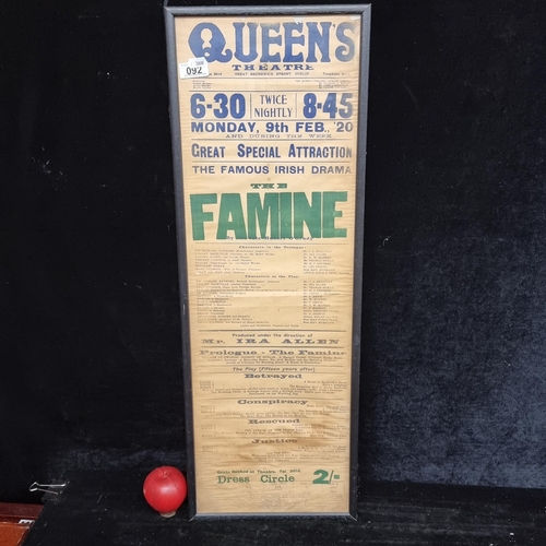 92 - An antique framed 100% genuine early 20th century theatre show cards for Queen's Theatre Great Bruns... 