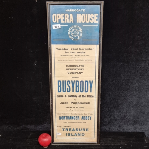 93 - A framed 100% genuine antique early 20th century theatre show card for the Harrowgate Opera House ad... 