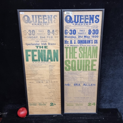 95 - Two framed 100% genuine early 20th century theatre show cards for Queen's Theatre Great Brunswick St... 