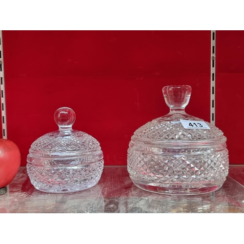 413 - Two Waterford Crystal lidded bonbon dishes in the Glandore pattern.