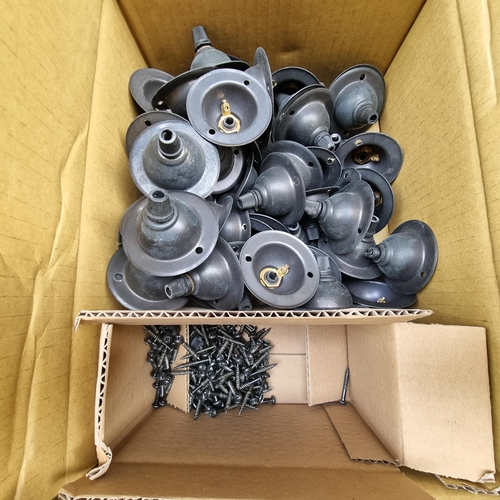 443 - A box containing approx. 60 metal ceiling lighting fixtures. Along with a box of screws.