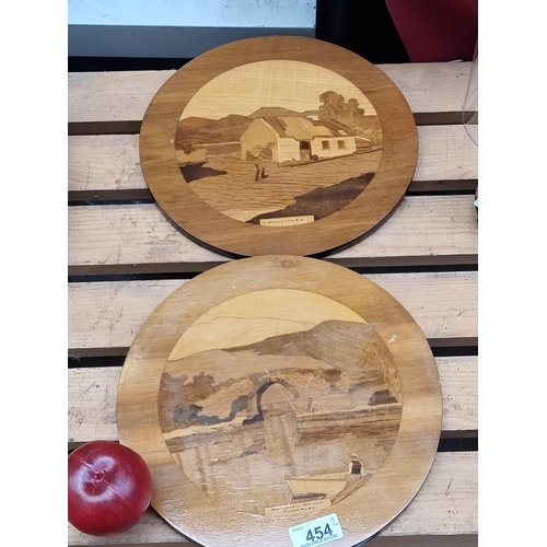 454 - Two gorgeous hand made wooden plaques depicting idyllic scenes of Killarney and Connemara; expertly ... 