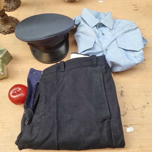 469 - A three piece vintage Czechoslovakian military uniform comprising of trousers, shirt and hat. Good f... 