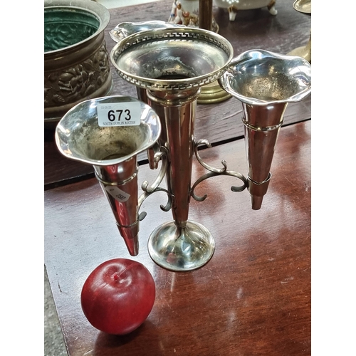 673 - A very attractive 19th century church  silver plated flower epergne with three branches and central ... 