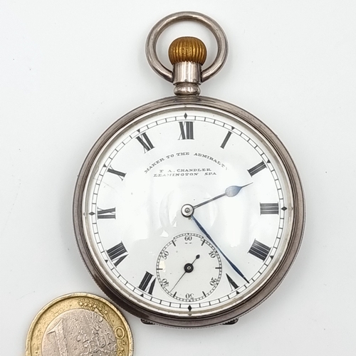 37 - Star Lot : A handsome example of vintage full size  sterling silver pocket watch, featuring a nicely... 