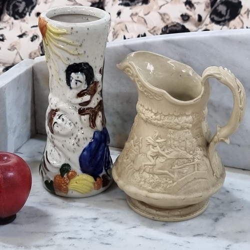 859 - Two fantastic ceramic items including an antique W. Ridgway & Co. Hanley jug illustrated with scenes... 