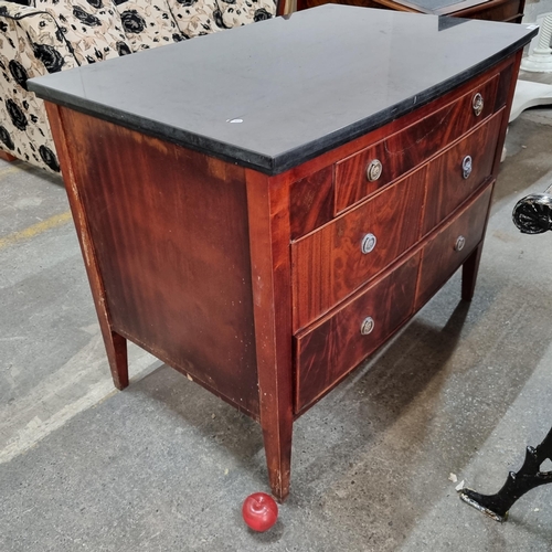 863 - Star Lot : Beautiful bow fronted chest with a  heavy marble polished  top. Lovely piece of Furniture... 