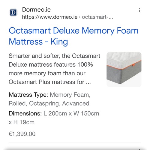 884 - Star lot : An as new pocket sprung Octasmart Deluxe King size  mattress. MM 150 x 200 x 19 cm Very h... 