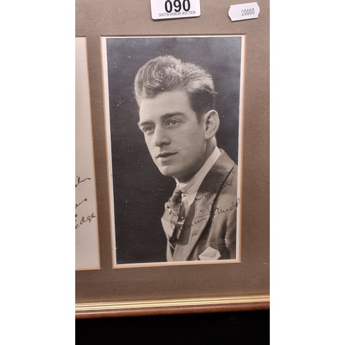 90 - A framed display of four autographed photographs of actors/comedians from the 1950's. Including come... 