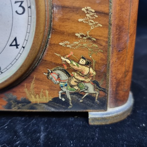 144 - A handsome Chinoiserie wood case 8-day desk clock by Smiths. A nice vintage example with a handpaint... 