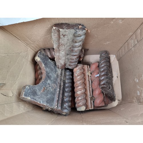 432 - A box containing 13 Victorian salt glazed ceramic garden edgers with rope twist detail to tops. SD t... 