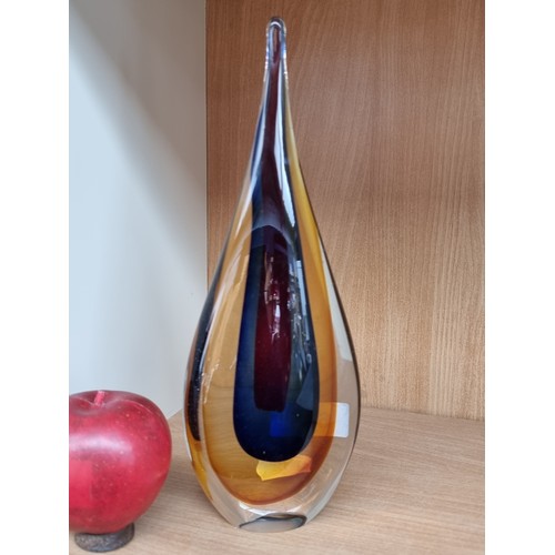 641 - A beautiful  heavy art glass Murano teardrop sculpture.  Lovely form to this in VGC.